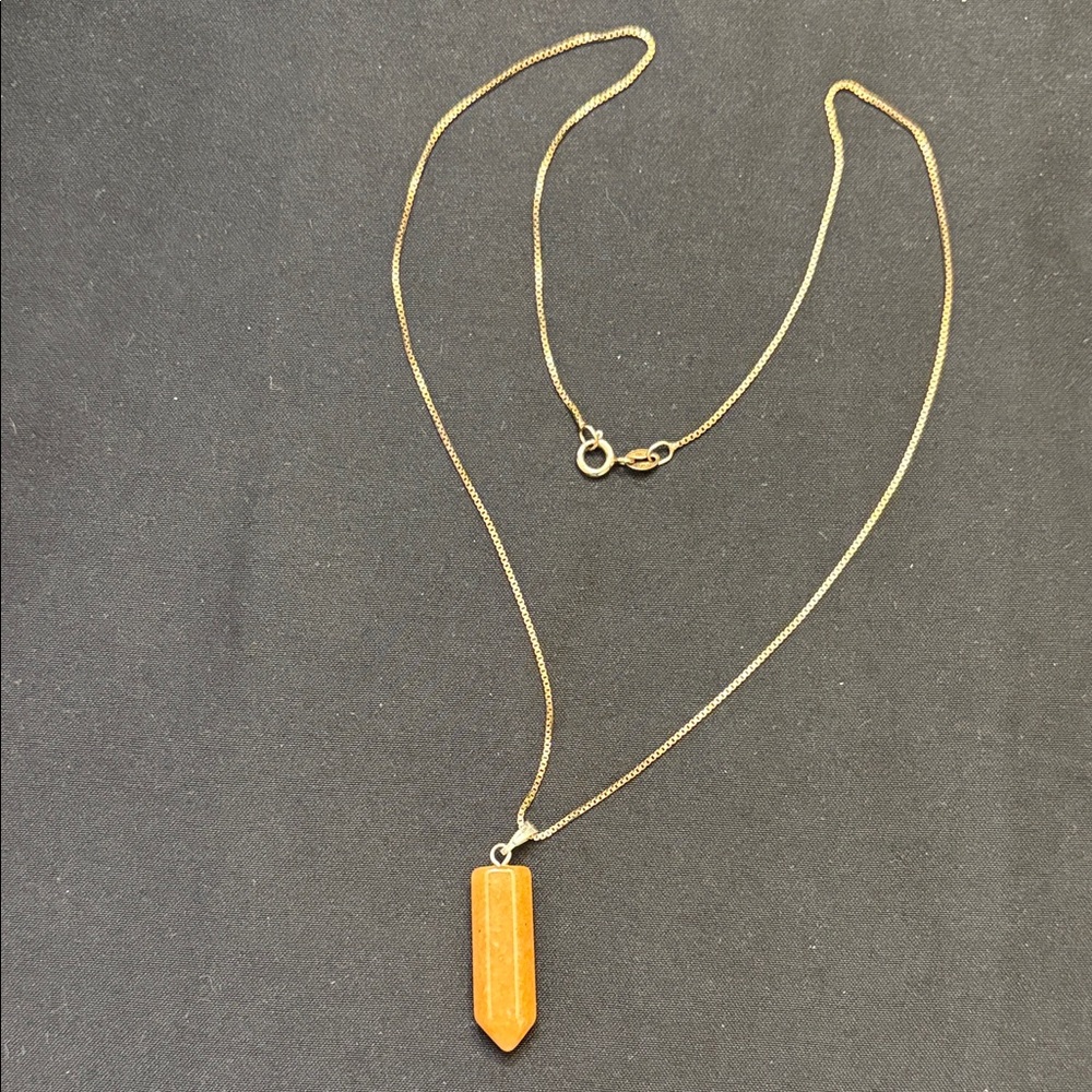 Gold over .925 box chain Necklace with Orange Aventurine polished  Pendant